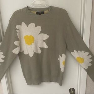 PacSun Women's Green Sweater with Daisy Design Size S Oversized